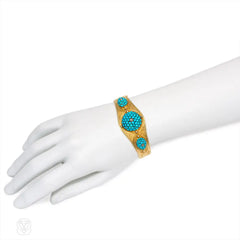 Antique gold and pavé turquoise bracelet