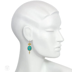 Antique gold and pavé turquoise pendant earrings