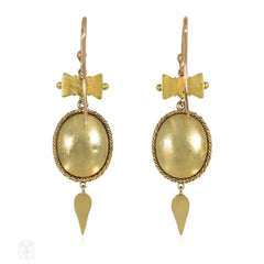 Antique gold and pavé turquoise pendant earrings