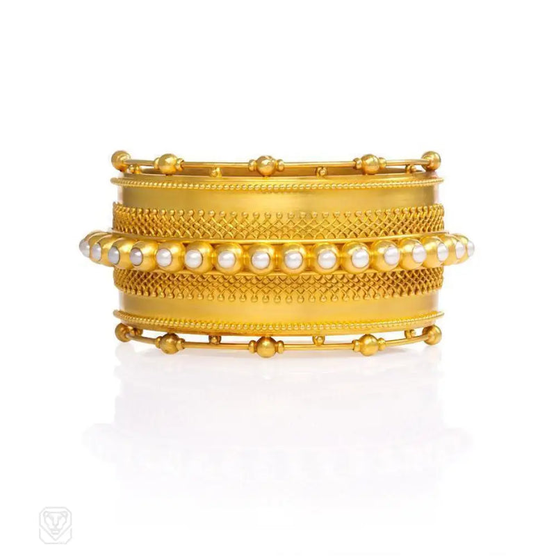 Antique Gold And Pearl Cuff Bracelet