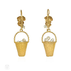 Antique gold and pearl egg basket earrings