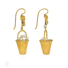 Antique gold and pearl egg basket earrings