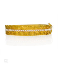 Antique gold and pearl etruscan bangle