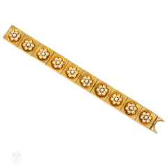 Antique gold and pearl flower bracelet