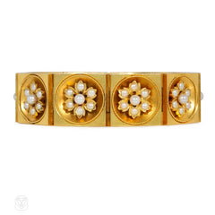 Antique gold and pearl flower bracelet