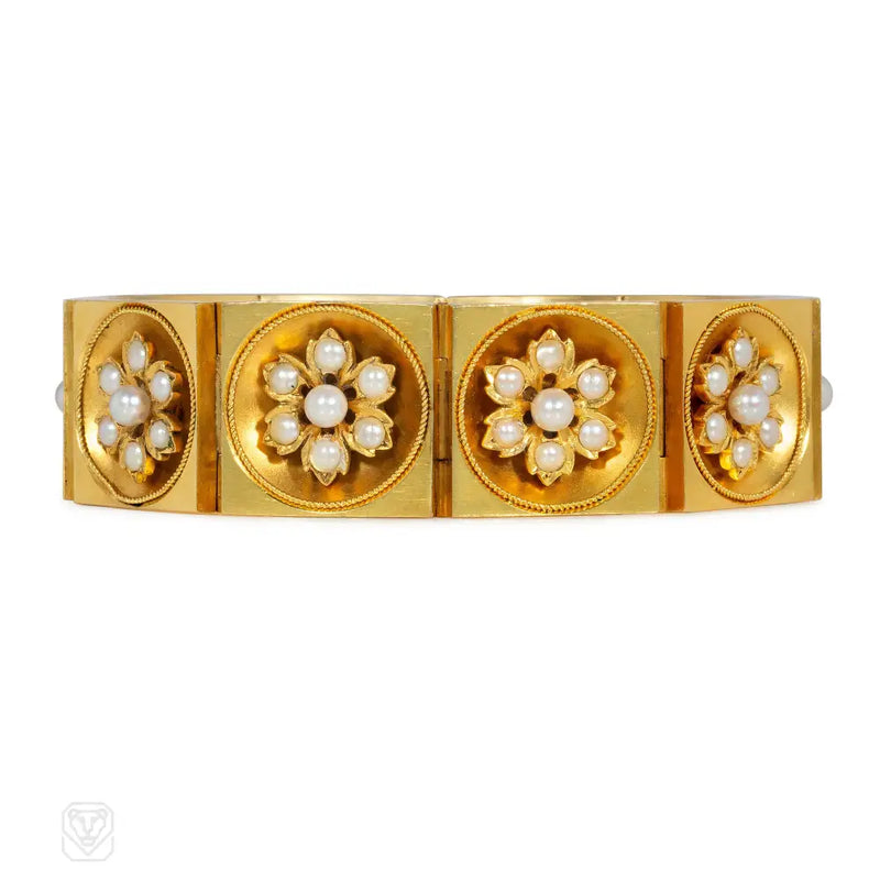 Antique gold and pearl flower bracelet