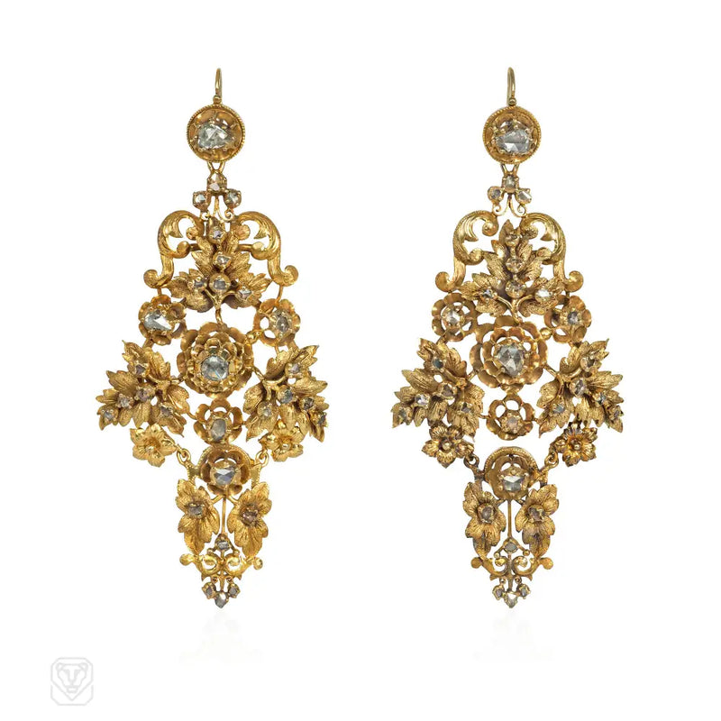 Antique Gold And Rose Diamond Chandelier Earrings