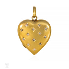 Antique gold and rose diamond heart locket