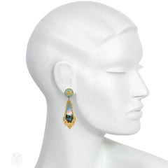 Antique gold and Swiss enamel pendant earrings