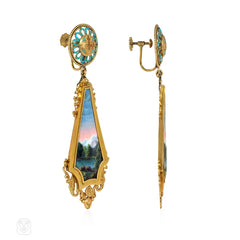 Antique gold and Swiss enamel pendant earrings