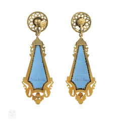 Antique gold and Swiss enamel pendant earrings