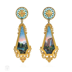 Antique gold and Swiss enamel pendant earrings