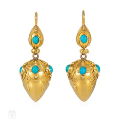 Antique gold and turquoise amphorae earrings