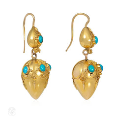 Antique gold and turquoise amphorae earrings