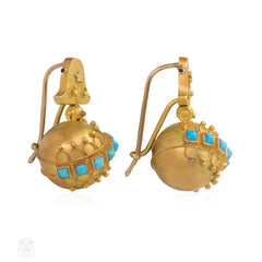 Antique gold and turquoise bead earrings