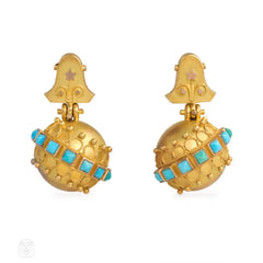 Antique gold and turquoise bead earrings