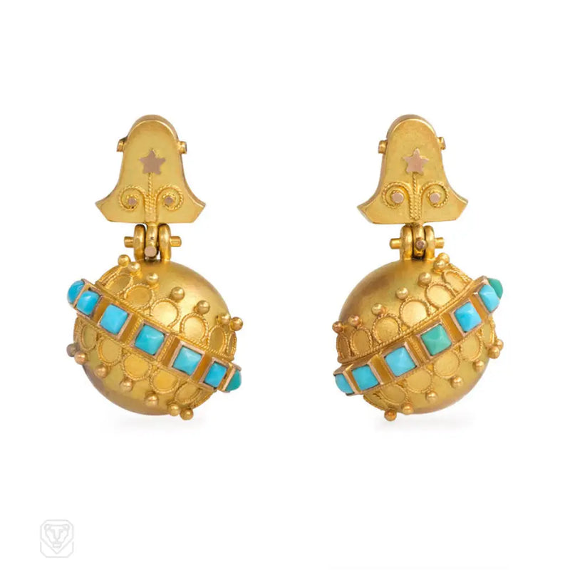 Antique Gold And Turquoise Bead Earrings