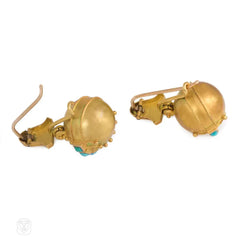 Antique gold and turquoise bead earrings