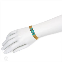 Antique gold and turquoise heart bracelet