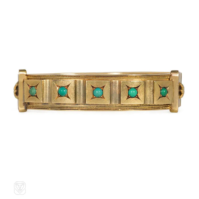Antique Gold And Turquoise Panel Bracelet