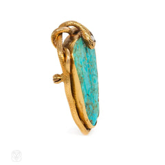 Antique gold and turquoise snake brooch