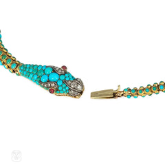 Antique gold and turquoise snake necklace