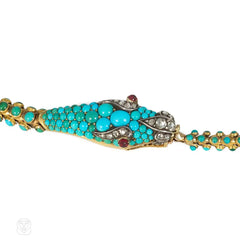 Antique gold and turquoise snake necklace