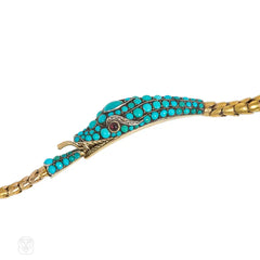 Antique gold and turquoise snake necklace