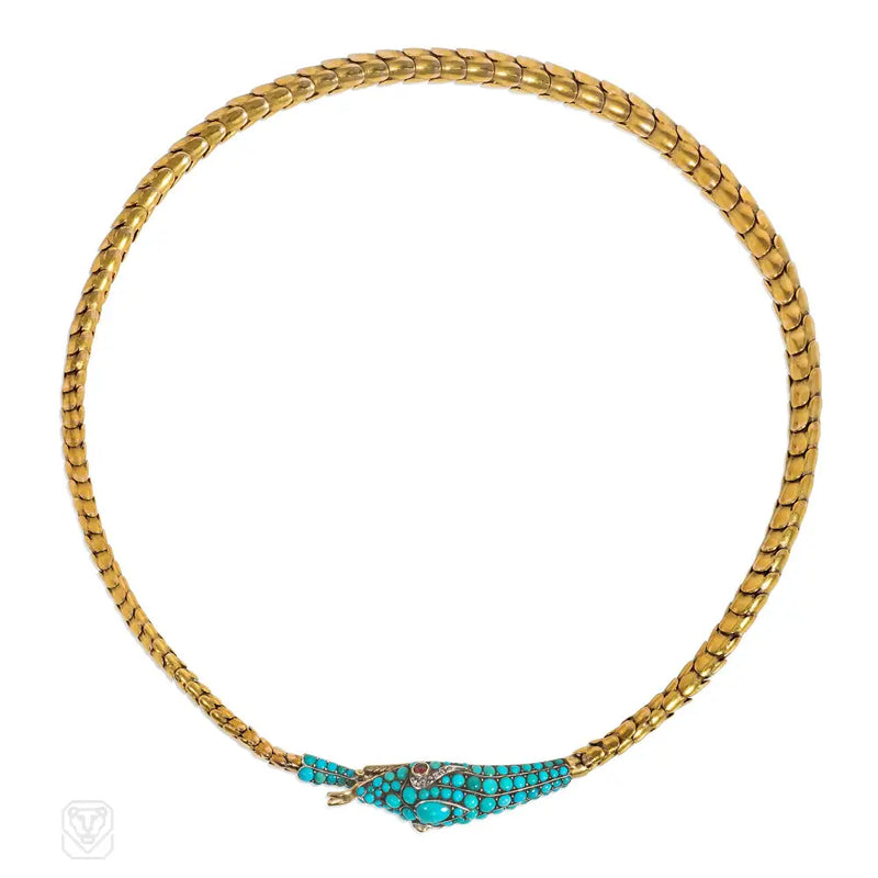 Antique Gold And Turquoise Snake Necklace