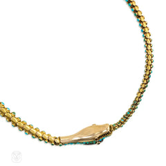 Antique gold and turquoise tapered serpent necklace