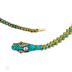 Antique gold and turquoise tapered serpent necklace