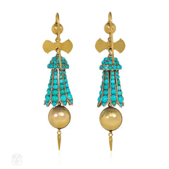 Antique gold and turquoise tassel earrings