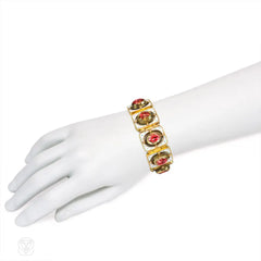 Antique gold and white enamel bracelet, France