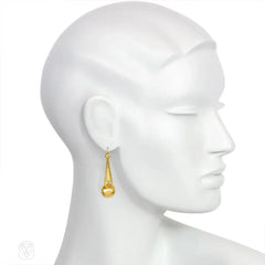 Antique gold ball pendant earrings