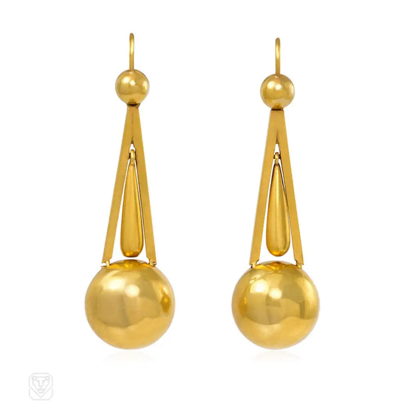 Antique Gold Ball Pendant Earrings