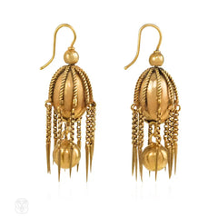 Antique gold bead and fringe earrings