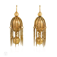 Antique gold bead and fringe earrings