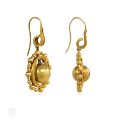 Antique gold bead pendant earrings