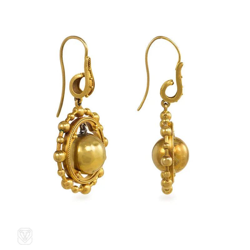 Antique Gold Bead Pendant Earrings