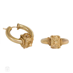 Antique gold boxed hoop earrings