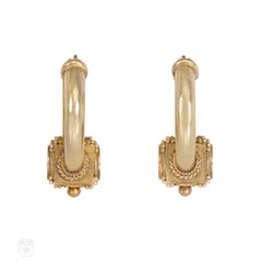 Antique gold boxed hoop earrings