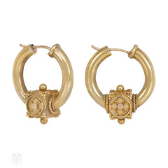 Antique gold boxed hoop earrings