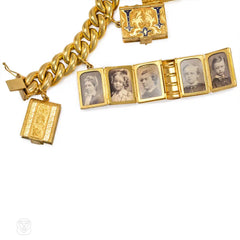 Antique gold charm bracelet with locket pendants