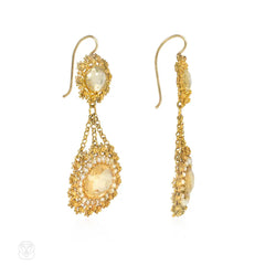 Antique gold, citrine, and seed pearl cannetille earrings