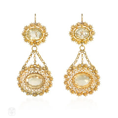 Antique gold, citrine, and seed pearl cannetille earrings