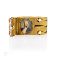 Antique gold, coral, and enamel plaque bracelet