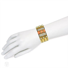 Antique gold, coral, and enamel plaque bracelet