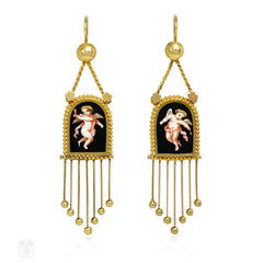 Antique gold cupid pendant earrings