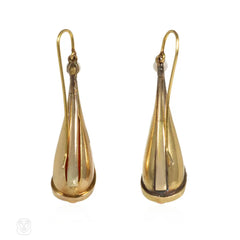 Antique gold, diamond and coral conical pendant earrings