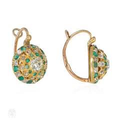Antique gold, diamond, and emerald dormeuse earrings
